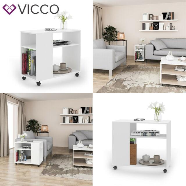 Tavolino Salotto con Ruote, Porta Stampante, Bianco, Altezza 75 cm – Vicco