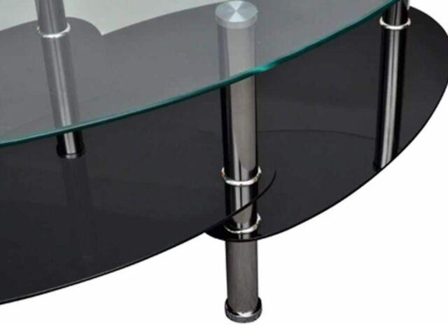 Tavolino basso da salotto in vetro ovale con 2 ripiani gambe in metallo nero